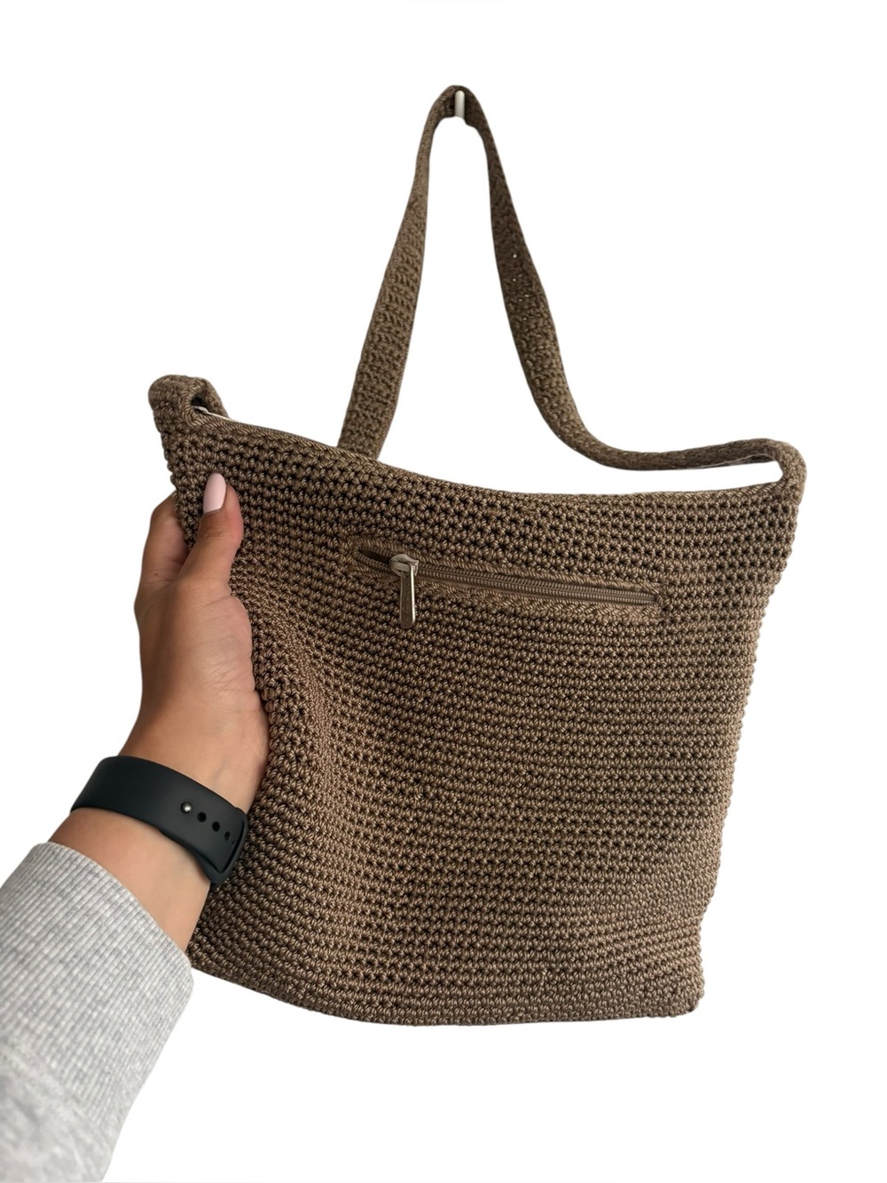 The Sak Brown Khaki Tan Woven Crochet Shoulder Bag Tote Purse